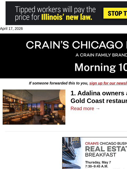 crainalerts newsletter: ​Michelin-starred chef preps Gold Coast spot