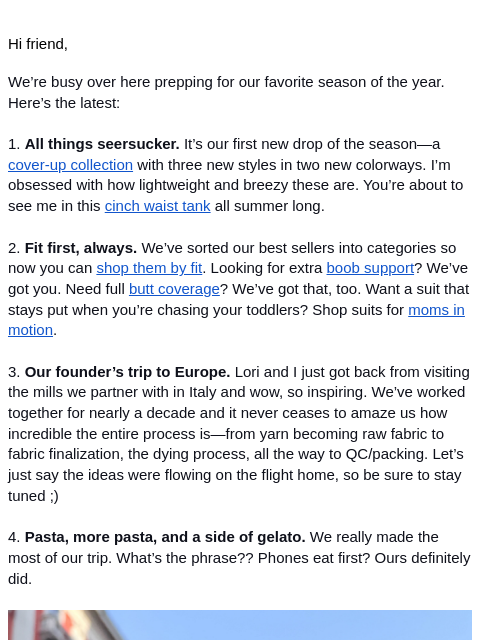 summersalt newsletter: Italian gelato, a new seersucker collection & more...