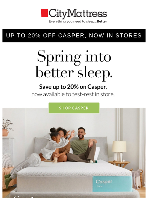 citymattress newsletter: Test rest Casper, now in stores