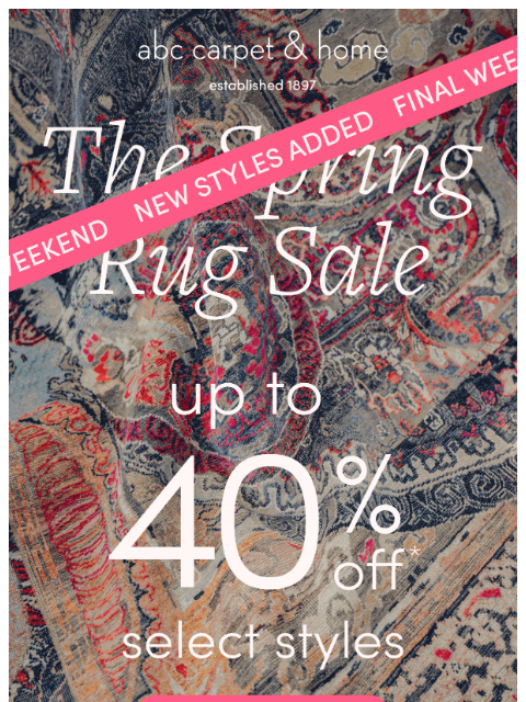 abchome newsletter: Our Rug Sale Just Got Bigger!