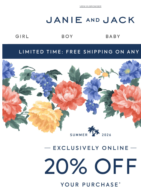 janieandjack newsletter: Now blooming: free shipping + 20% off