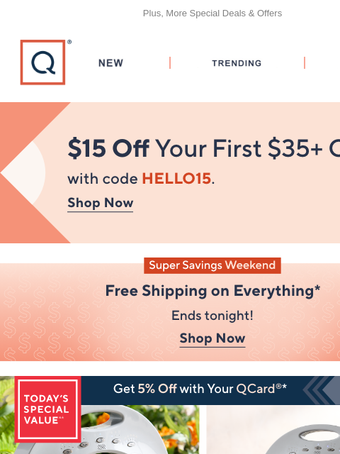 qvcemail newsletter: Free Shipping & Cascade TSV® + Get $15 Off
