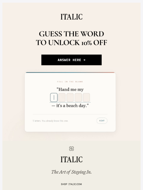 italic newsletter: FIXED: Unlock 10% off Tomorrow's Drop