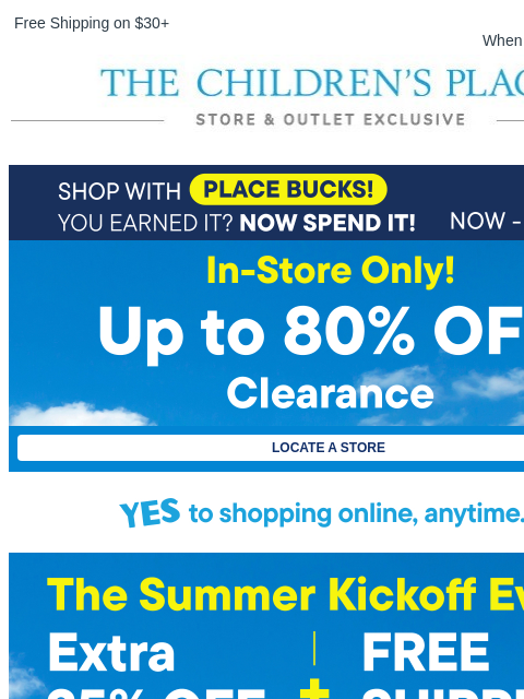 childrensplace newsletter: 🌟In Store Only🌟Up to 80% Off Clearance!