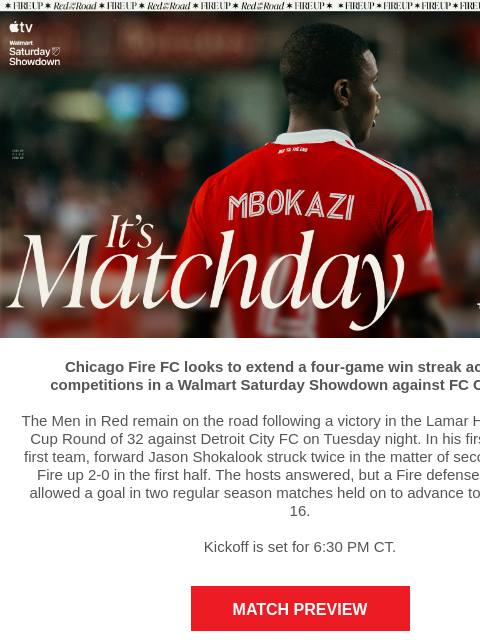 chicagofirefc newsletter: TONIGHT: Chicago Fire vs FC Cincinnati