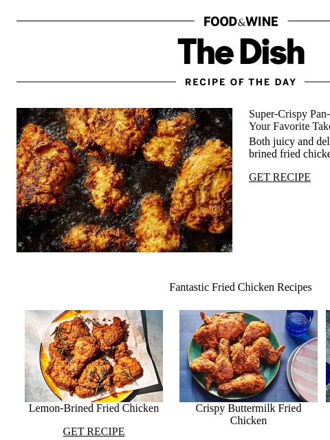 foodandwine newsletter: Super-Crispy Pan-Fried Chicken