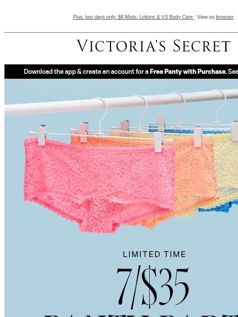 victoriassecret newsletter: Hot Summer Hues, Meet 7/$35 Panties
