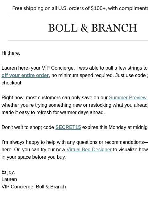 bollandbranch newsletter: I got you access to 15% off sitewide