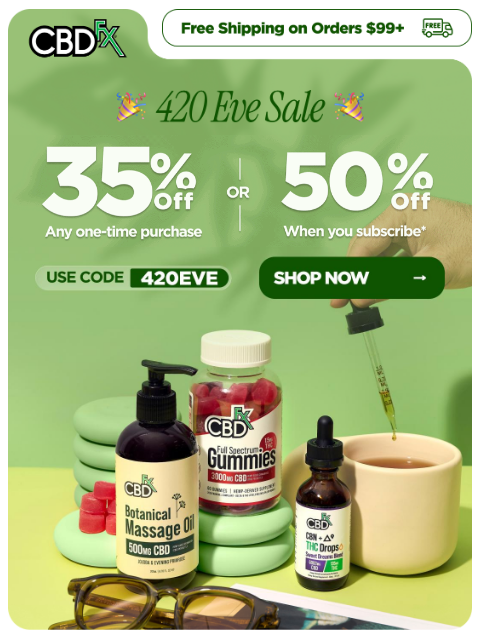 cbdfx newsletter: Get up to 50% OFF all CBD, THC & mushrooms! 🥳