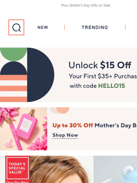 Plus, Mother's Day Gifts on Sale QVC New TRENDING DEALS Unlock $15 off Your First Purchase diamonds and diamonique NuFace TSV Header Wicker Park Set of 2 Faux Bougainvillea 13" Spheres Wicker