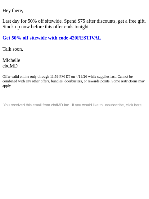 cbdmd newsletter: Guys, 50% Off Ends Today