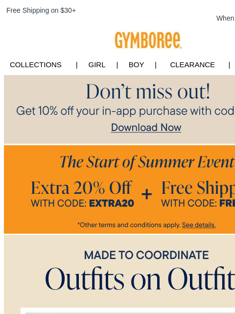 gymboree newsletter: Last Chance for an Extra 20% Off + FREE SHIPPING.....