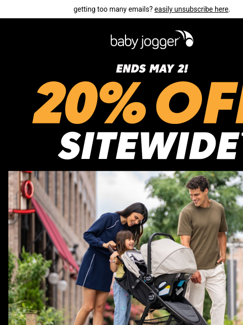 babyjogger newsletter: your next move, 20% off sitewide