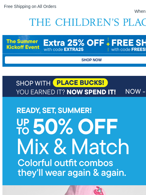 childrensplace newsletter: Summer's Coolest New Active Colors