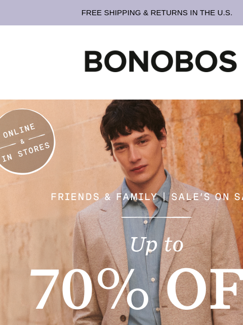 bonobos newsletter: Save Up to 70% During Friends & Family