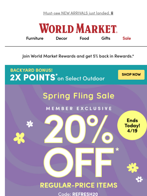 emailworldmarket newsletter: ENDS TODAY! Last call for 20% off. 🛍️