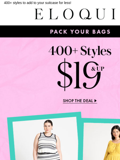 400+ styles to add to your suitcase for less! Logo Promo Hero Sale BB NEW ARRIVALS BEST SELLERS DRESSES WORKWEAR DAILY DEAL SALE You are receiving this email because you signed up to receive