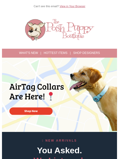 poshpuppyboutique newsletter: You Asked, We Listened — AirTag Collars Are Here! ...