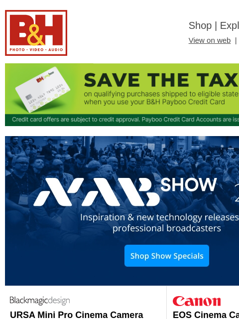 bhphotovideo newsletter: 📣 100s of NAB Specials on Pro Video Gear, Lightin...