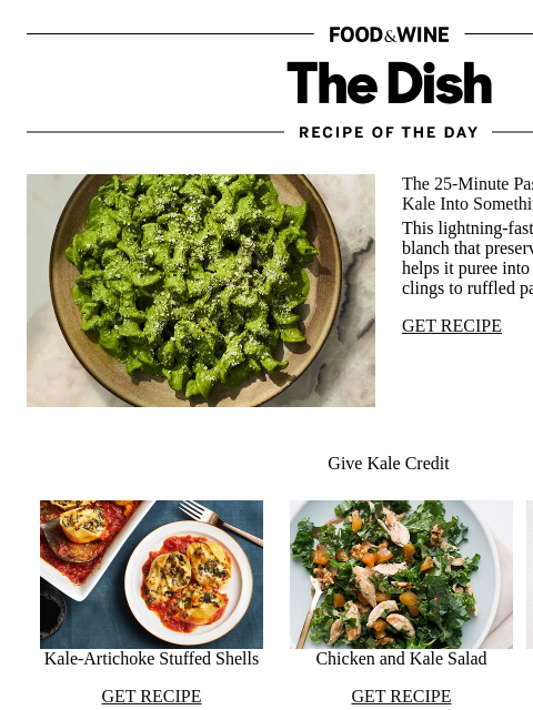 foodandwine newsletter: Creamy Kale Pasta