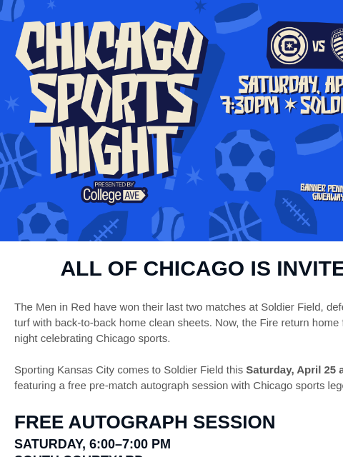 chicagofirefc newsletter: Meet Chicago Sports Legends Before Kickoff