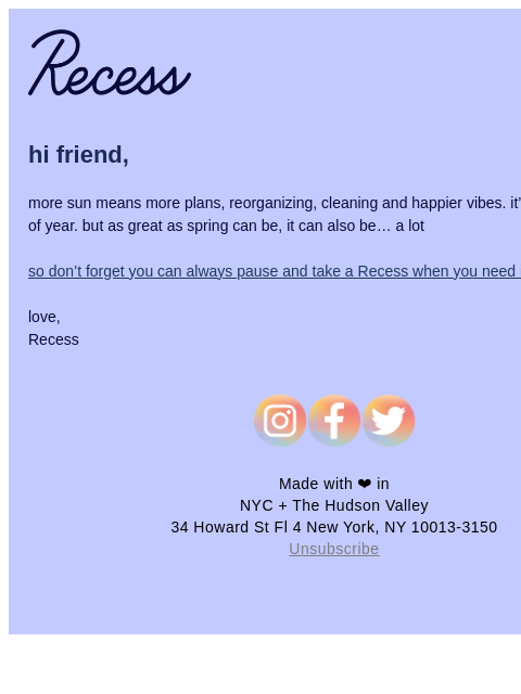 takearecess newsletter: they don’t call it “spring” for nothing