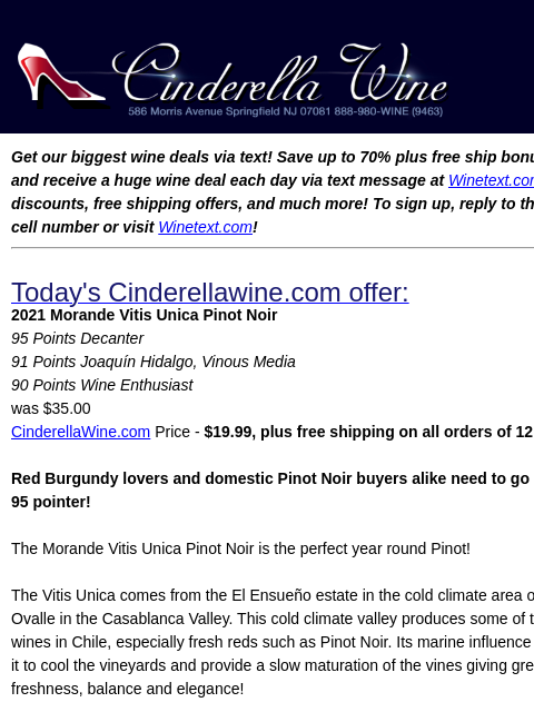 winelibrary newsletter: 2022 Morande Vitis Unica Pinot Noir (95 D, 91 VM, ...