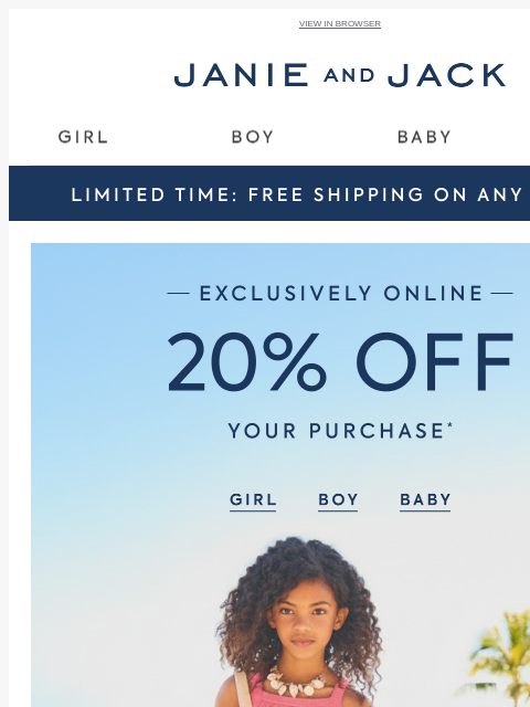 janieandjack newsletter: Everything is 20% off (even new arrivals)