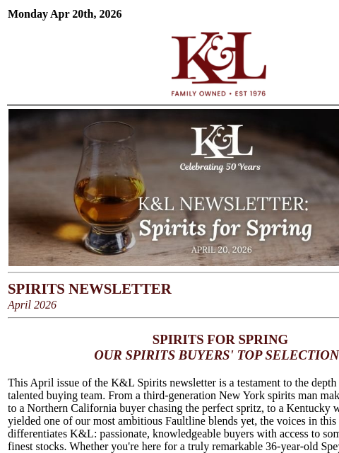 klwines newsletter: K&L Newsletter: Top Picks From Our Spirits Buyers
