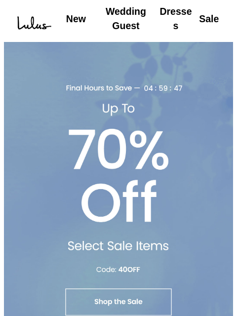lulus newsletter: Final Hours:  Extra 40% Off Sale Items 🛒​