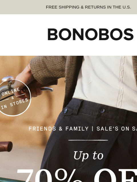 bonobos newsletter: Ends Tonight: Up to 70% Off Original Prices