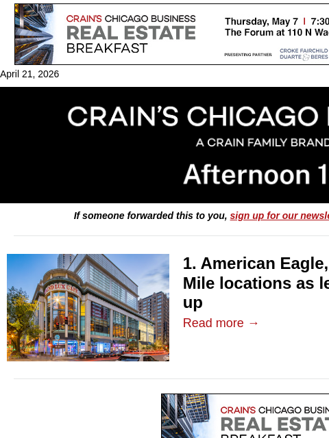 crainalerts newsletter: Mag Mile's leasing competition picks up