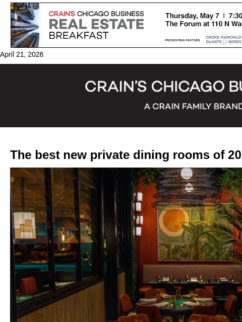 crainalerts newsletter: Best new private dining rooms