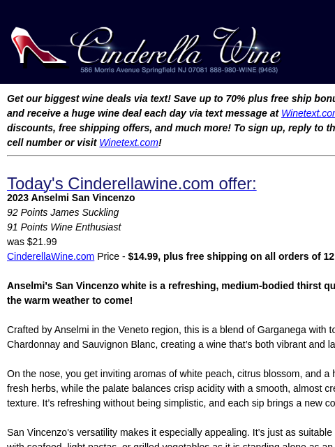 winelibrary newsletter: 2023 Anselmi San Vincenzo (92 JS, 91 WE) Free Ship...