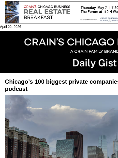 crainalerts newsletter: Chicago’s 100 biggest private companies: Crain’s D...