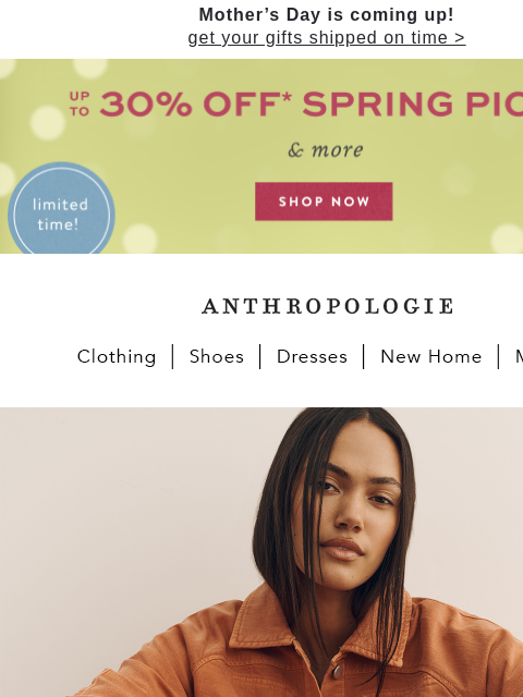 anthropologie newsletter: Up to 30% off spring picks 🌱