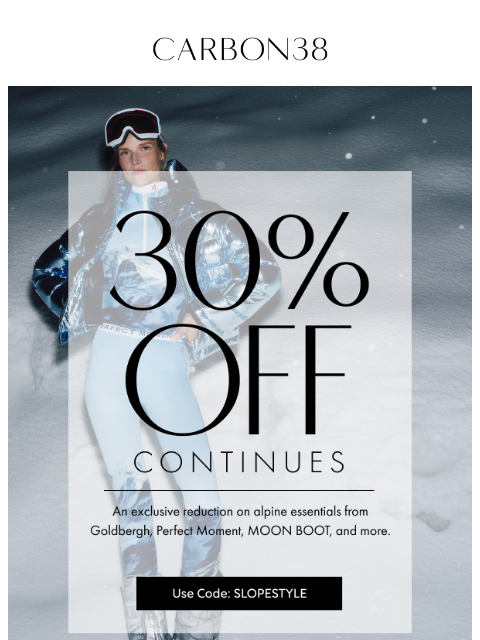 carbon38 newsletter: 30% off Cold Weather Essentials ❄️