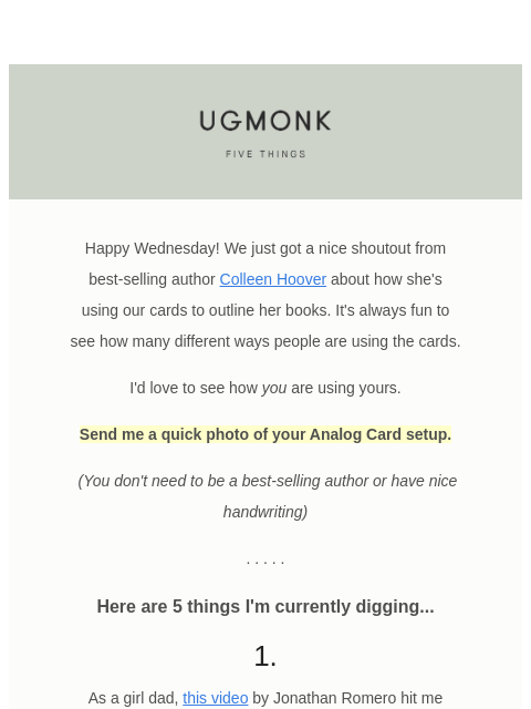 ugmonk newsletter: 5 things I'm digging – April edition