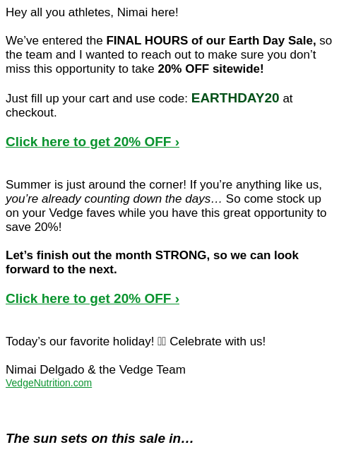 vedgenutrition newsletter: 🌎 Final Hours for 20% OFF!