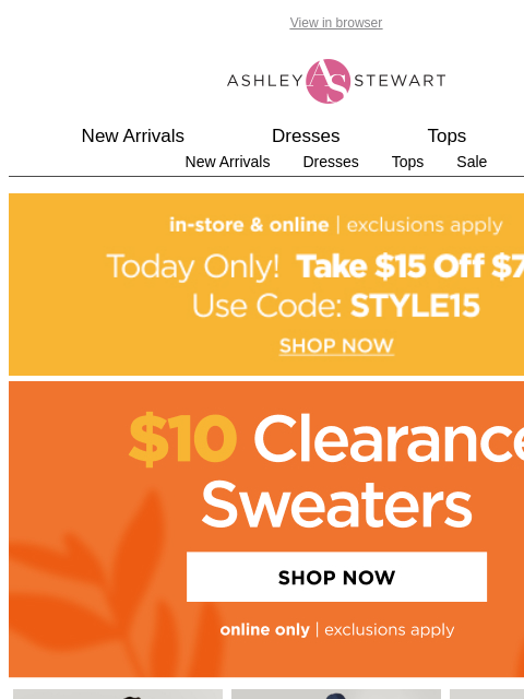 ashleystewart newsletter: $10 CLEARANCE SWEATERS🔥👚 🔥👚