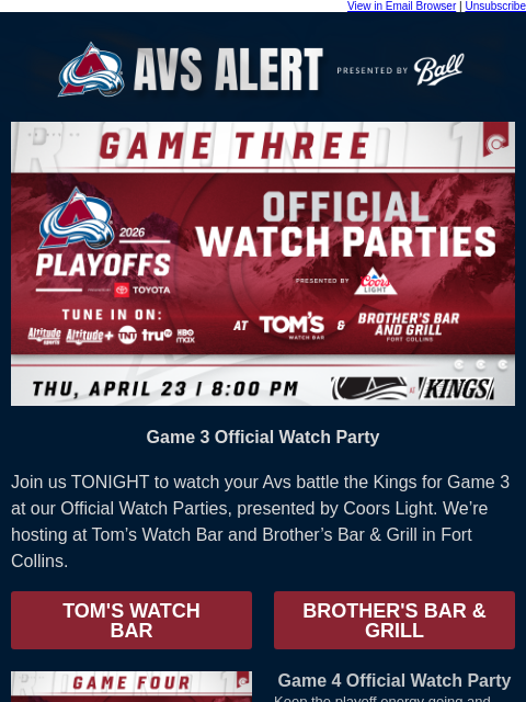 thecoloradoavalanche newsletter: 🏔️ Watch Game 3 at Our Official Watch Party