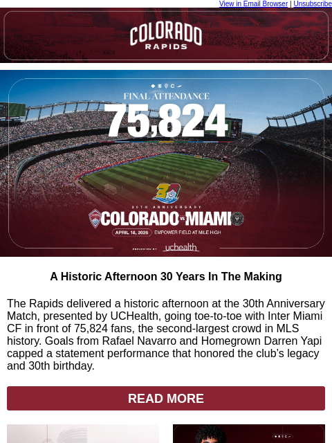 thecoloradorapids newsletter: History Made in Front of 75,824 Fans