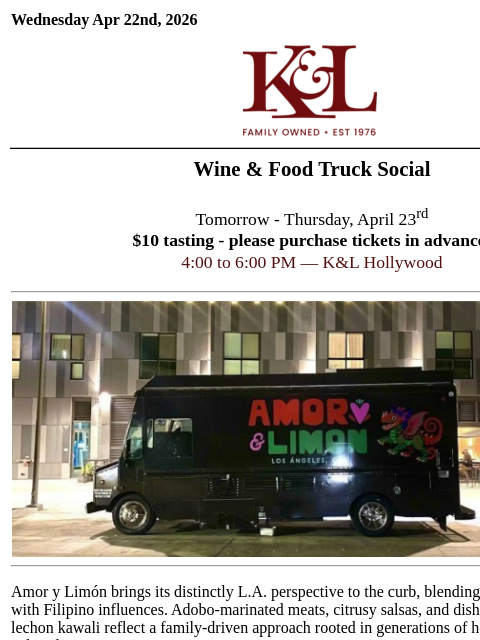 klwines newsletter: Wine & Food Truck Social in Hollywood! Tomorrow - ...