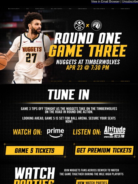 thedenvernuggets newsletter: Game 3 tonight. Back to work