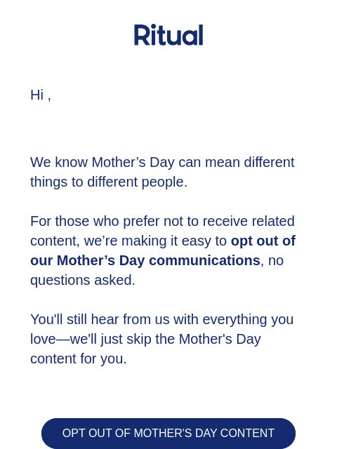 ritual newsletter: A quick note on how to skip Mother’s Day content