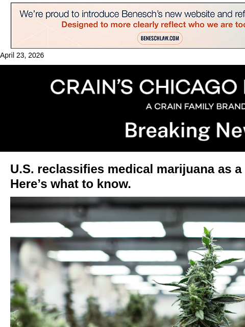 crainalerts newsletter: U.S. reclassifies medical marijuana
