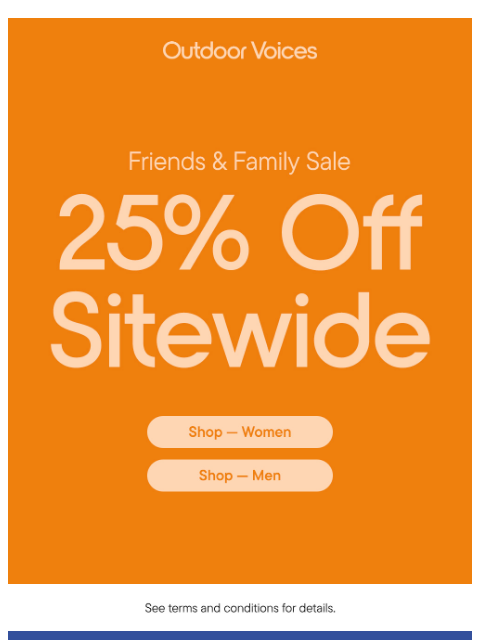 outdoorvoices newsletter: 25% OFF SITEWIDE