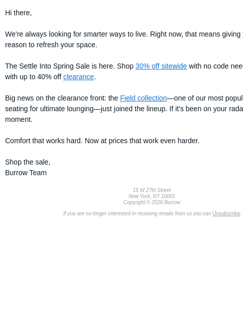 burrow newsletter: The Settle Into Spring Sale is here