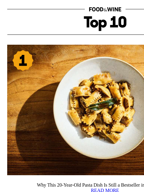 foodandwine newsletter: This 20-Year-Old Pasta Dish Is Still a Bestseller ...