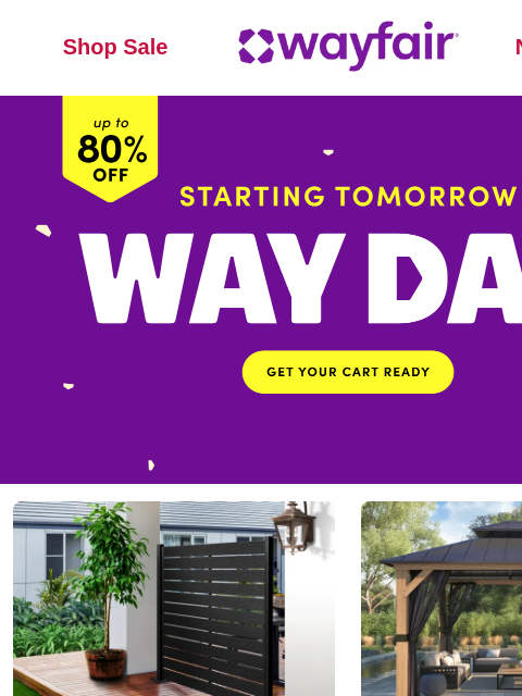 wayfair newsletter: 🟣 WAY DAY STARTS TOMORROW 🟣